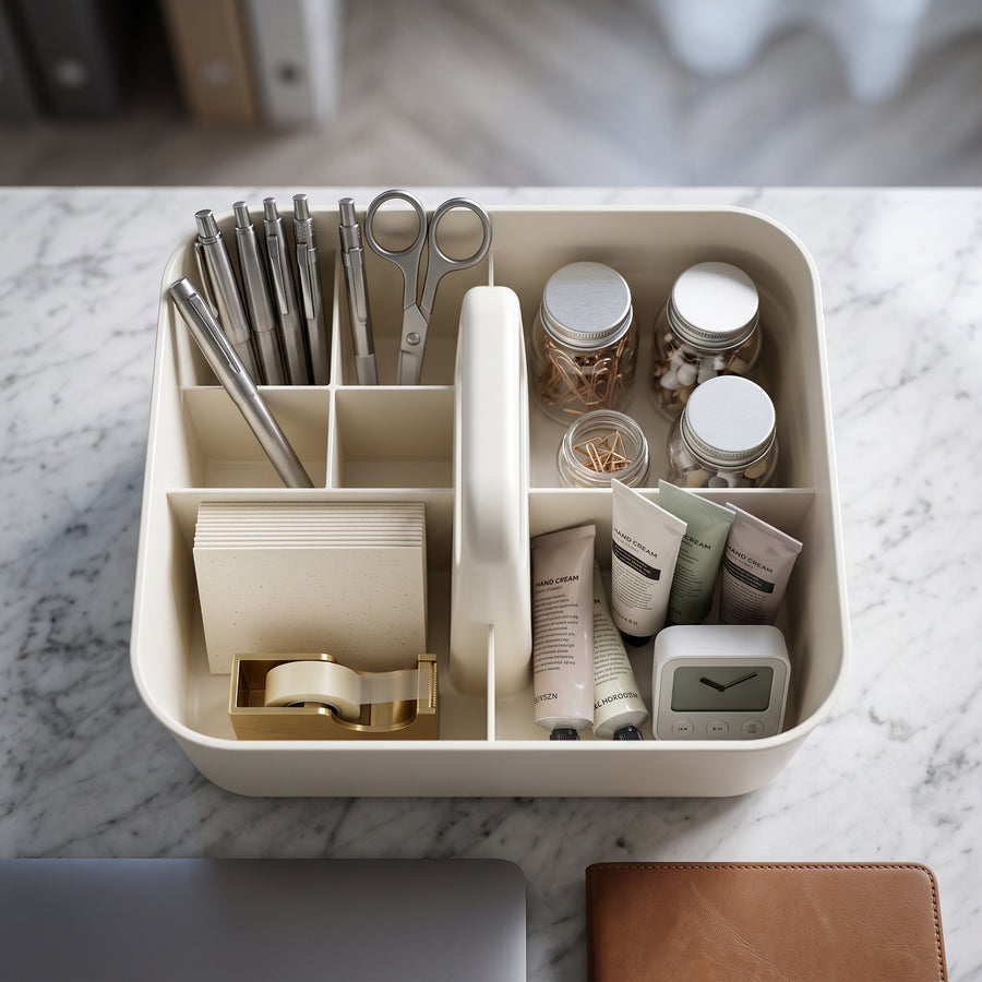 Desktop caddy organized view