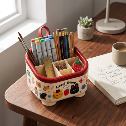 Six Compartment Desktop Pen Holder