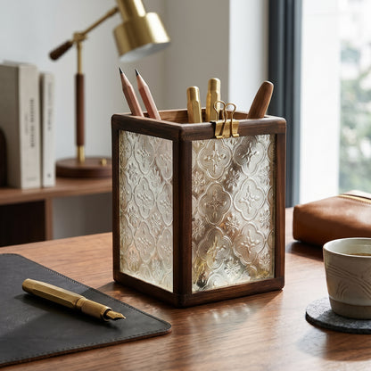 Large Floral Glass Pen Holder
