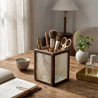 Large Floral Glass Pen Holder
